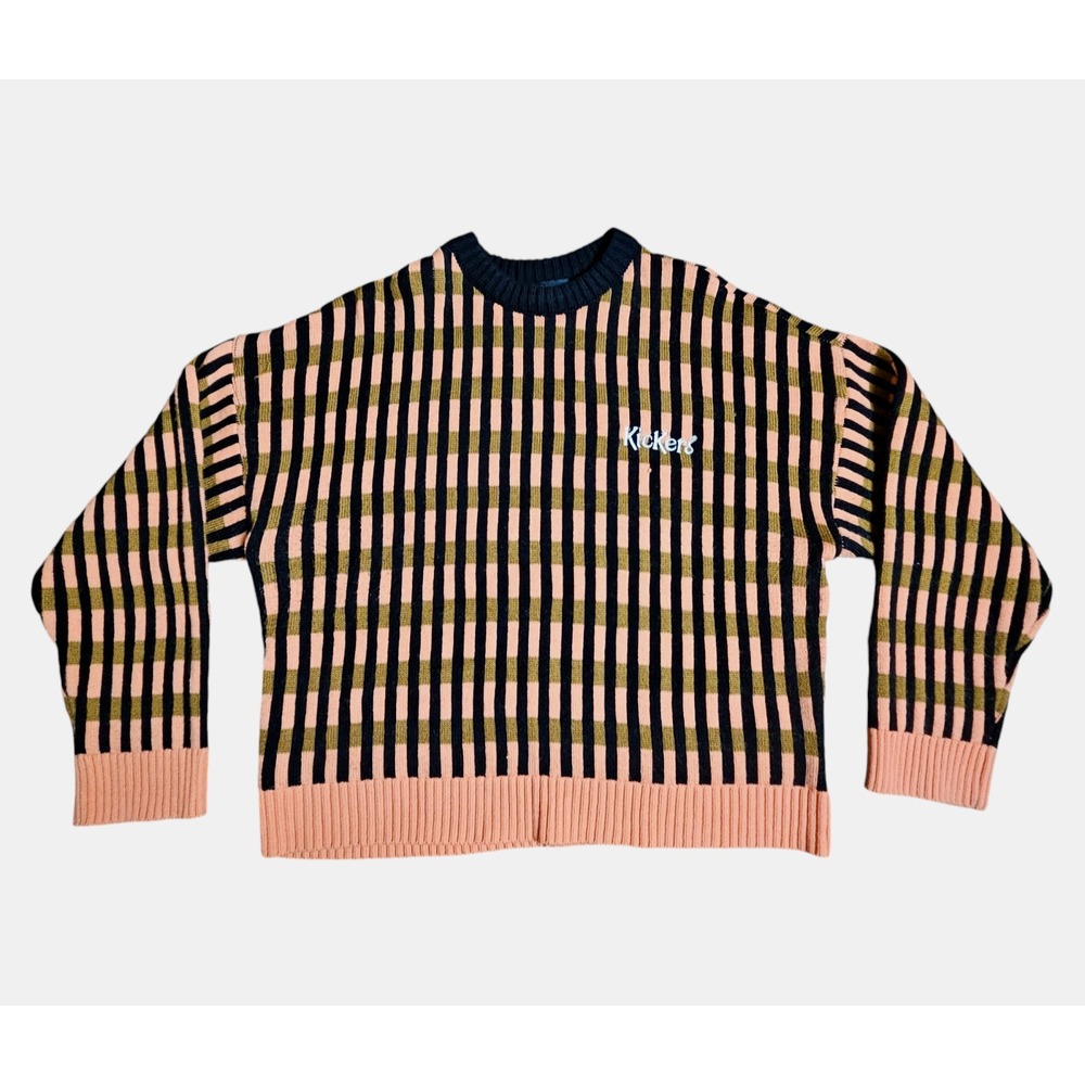 Kickers Relaxed Knitted Jumper Sweater Grid Check Wool Blend Womens M Retro